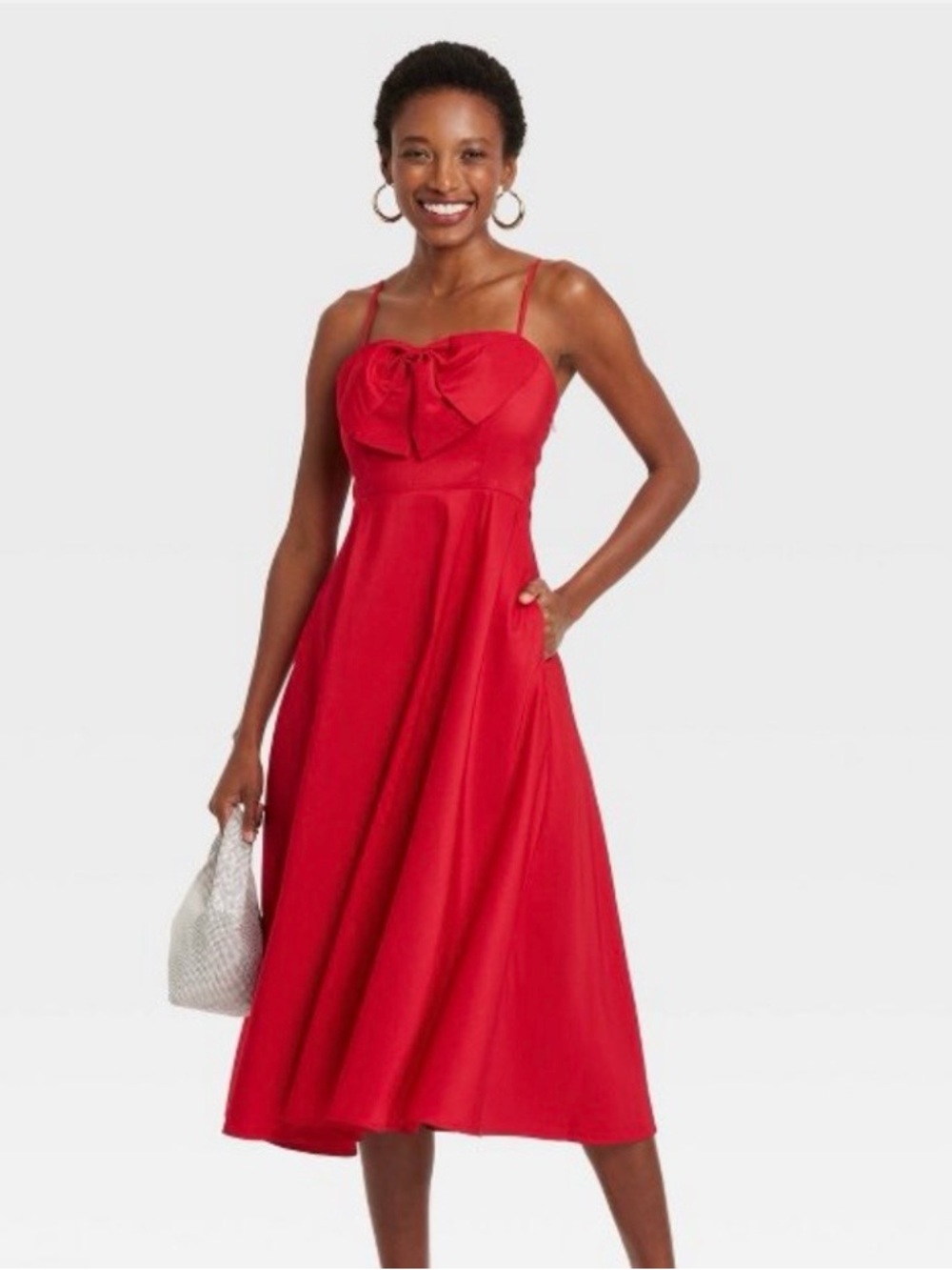 a new day Red Spaghetti-Strap Midi Dress with Bow